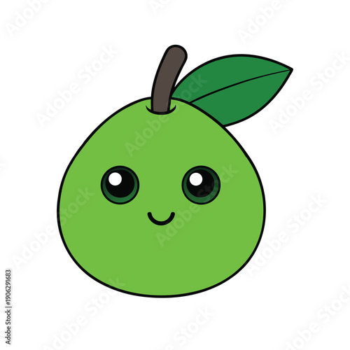 Wallpaper Mural Cute green apple cartoon character smiling with a worm and leaf Torontodigital.ca