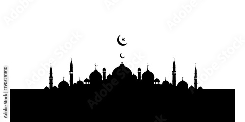 Minimalist Peaceful Mosque Silhouette Illustration for Islamic Culture and Religious Events