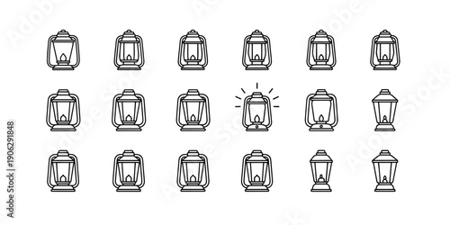 A Functional and Clean Minimalist Line Art Collection of Lantern Icons for Web Design and Digital Projects