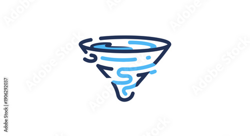 Stylized icon of a blue water funnel or whirlpool abstract symbol for liquid flow and energy