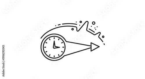 Conceptual icon representing time progression and future advancement with a clock and dynamic arrow