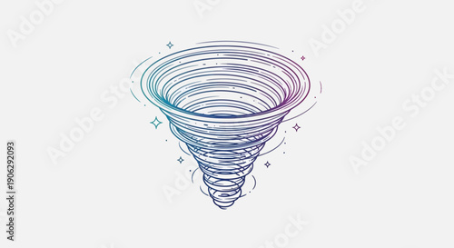 Abstract artistic illustration of a swirling vortex or tornado in vibrant gradient colors