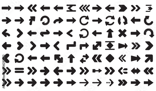 Flat arrow vector, diverse direction vector illustration, navigation, pointing symbols, black arrows icon