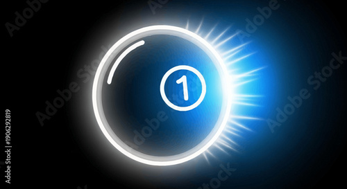 Radiant blue number one glowing sphere with starburst on dark background creating a powerful