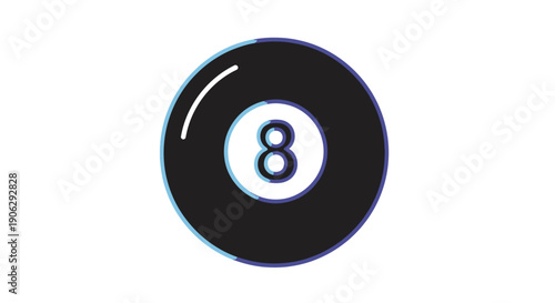 Black 8-ball glitch art illustration for billiards and pool game enthusiasts graphic symbol