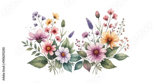 Assorted Pastel Wildflowers and Green Leaves Floral Arrangement pastel flowers pink flowers