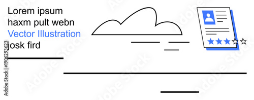 Digital identity, user reviews, data organization, online documents, user evaluation, credentials management. A profile document with cloud elements. Digital identity and user reviews concept