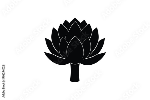 Black silhouette of artichoke flower on white background, vegetable icon