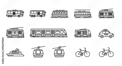 Collection of hand drawn transportation icons vector illustration.