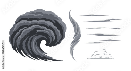 Dynamic Dark Grey Swirling Smoke Cloud Vortex with Layered Texture.