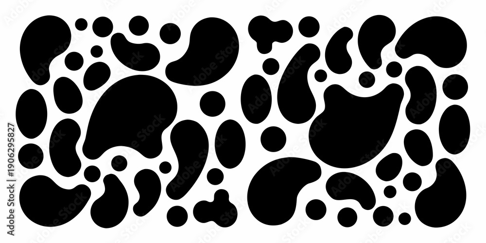 Fototapeta premium Abstract arrangement of irregular black shapes on a white background