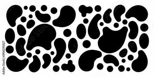 Abstract arrangement of irregular black shapes on a white background