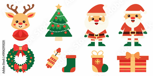 Festive christmas icons featuring reindeer santa tree gifts and decorations