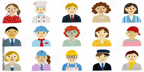 Diverse group of cartoon people representing various occupations and roles