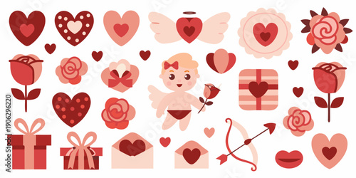 A charming collection of red and pink valentine s day themed illustrations