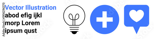 Health care, creative ideas, social media, innovation, online connection, healing concepts. Minimalist light bulb, blue medical cross heart icon in speech bubble. Health care and creative ideas