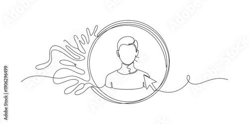 Human avatar profile with digital cursor in continuous line art vector technique