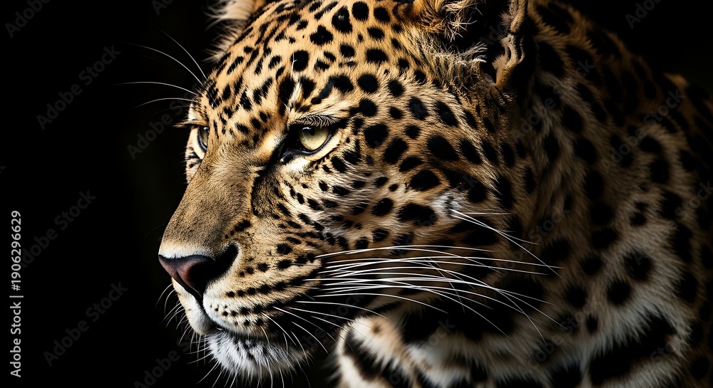 Obraz premium Leopard Profile Portrait Isolated On Black