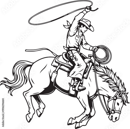 Cowboy riding a horse in a western style vector illustration isolated on white background