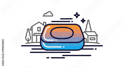 Vibrant blue and orange soap bar illustration symbolizing cleanliness and hygiene in a domestic