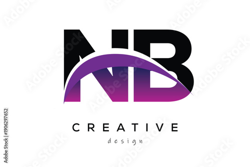 NB Creative Abstract logo design featuring intertwined letters in gradient purple
