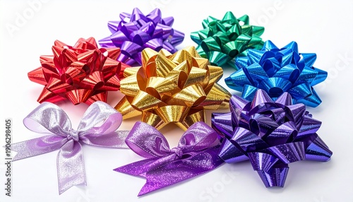 Wallpaper Mural Vibrant Assortment of Colorful Gift Bows and Ribbons on White Background. Torontodigital.ca