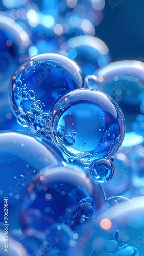 Wallpaper Mural Vibrant Blue Water Droplets and Bubbles Macro Abstract. Torontodigital.ca