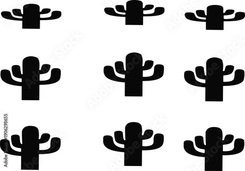 Cactus silhouette seamless pattern in minimal black flat style for desert background and modern textile design