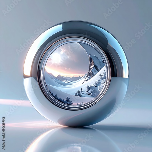 Wallpaper Mural Winter Wonderland Reflected in a Polished Chrome Sphere. Torontodigital.ca