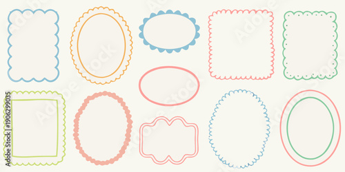 Collection of pastel colored frames in various geometric shapes