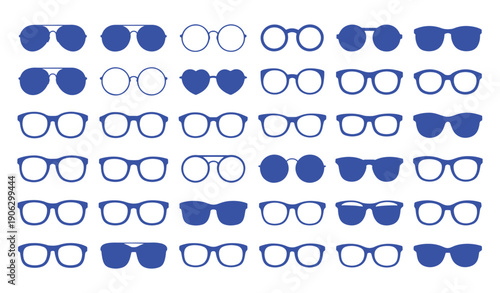 Blue Sunglasses Collection on White Background