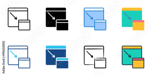 Picture in picture icons set multiple style collection. Editable stroke 
