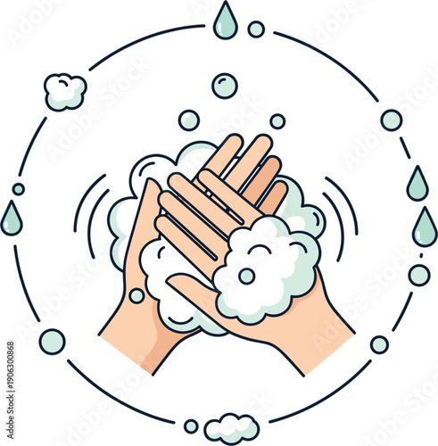 Human Hands Washing With Soap Suds And Water Drops Representing Hygiene Health Protection And Personal Daily Cleaning Routine Vector Illustration