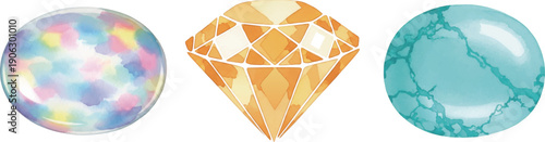 10月から12月までの誕生石の水彩風イラスト