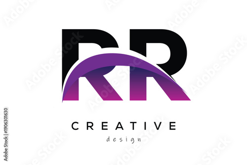 RR Creative Abstract logo design featuring intertwined letters in gradient purple