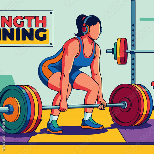 Weightlifter Deadlift

Flat vector illustration of a weightlifter performing a deadlift. Strong posture, barbell on floor, gym mat visible. Flat vector style, strength training theme.