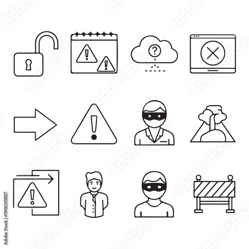 Security and warning including lock cloud and danger symbols unlock calendar