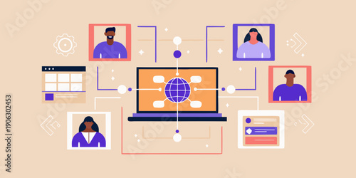 Digital connections people collaborating remotely through technology and video conferencing