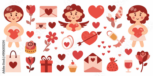 A collection of colorful valentine s day themed icons and illustrations