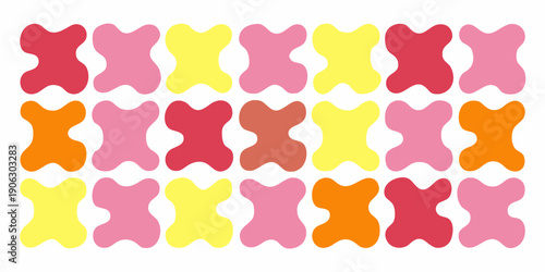 A grid of colorful abstract bone shaped designs arranged in neat rows