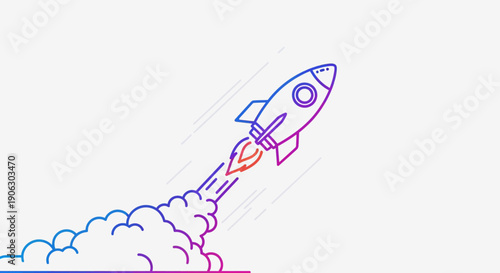 Vibrant gradient rocket launch symbolizing business startup success and rapid progress innovation