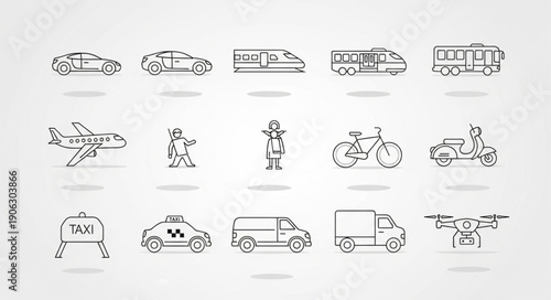 Collection of Hand Drawn Transportation Vehicles and Objects.