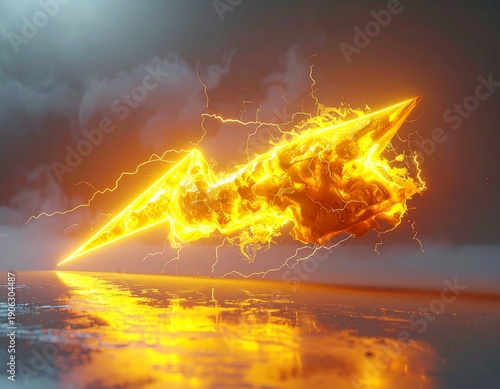 Dynamic Fiery Lightning Bolt Striking Water with Intense Reflection and Stormy Sky.