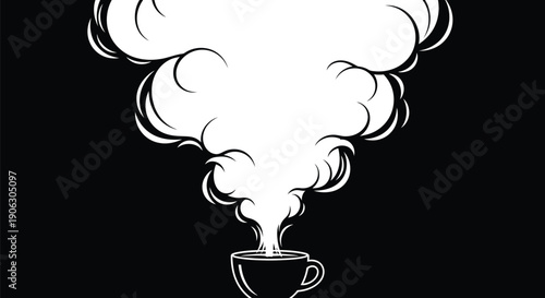 Steam rising from coffee cup on black background symbol of hot beverage relaxation and comfort morning