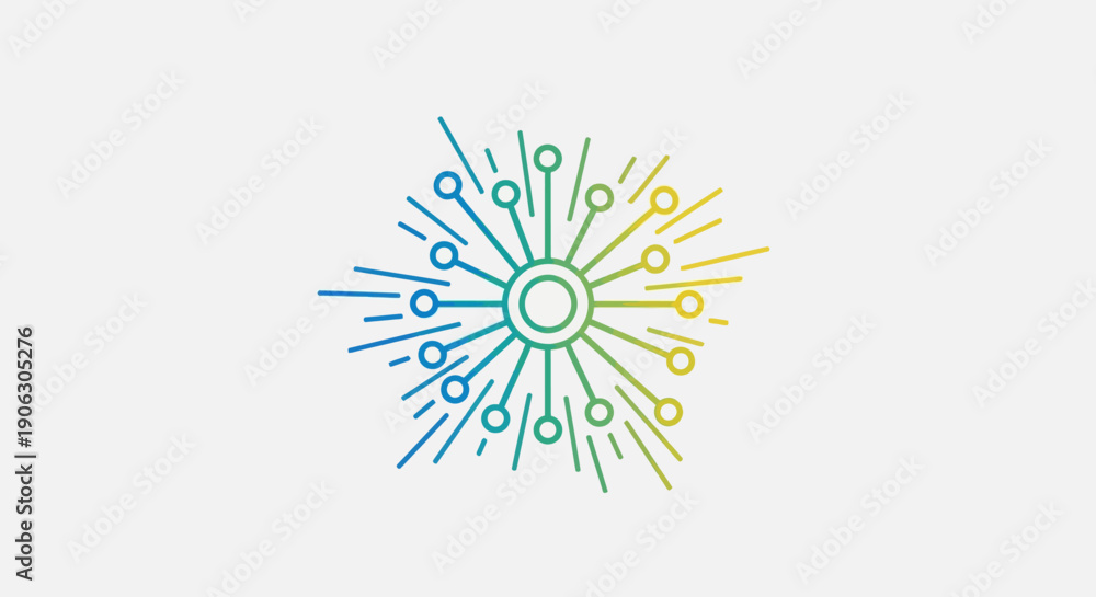 Obraz premium Dynamic digital network illustration showcasing interconnected nodes and radiating data flow in a