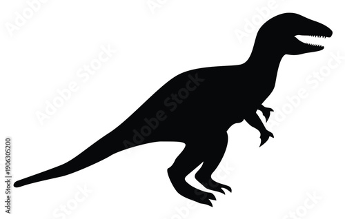 Dinosaur silhouette icon. Black silhouette of a velociraptor dinosaur, Vector illustration.