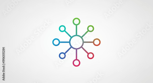 Colorful network connection icon representing a central hub distributing to various points