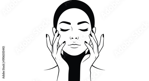 Woman silhouette touching her face for skincare beauty routine and wellness facial treatment
