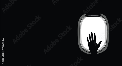 Silhouette of a hand reaching out from a window on a black background