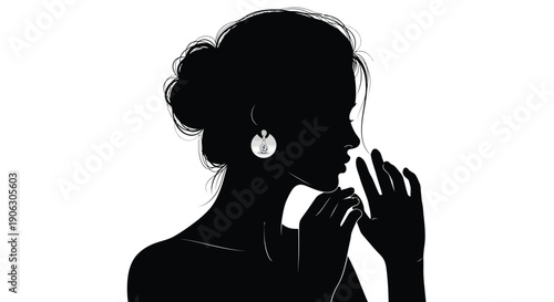 Elegant woman silhouette wearing luxury diamond earring profile of lady with hair in a bun
